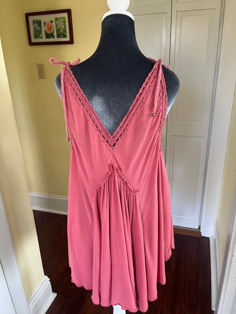 Free People Rose-Pink Crochet Trim Tie Top